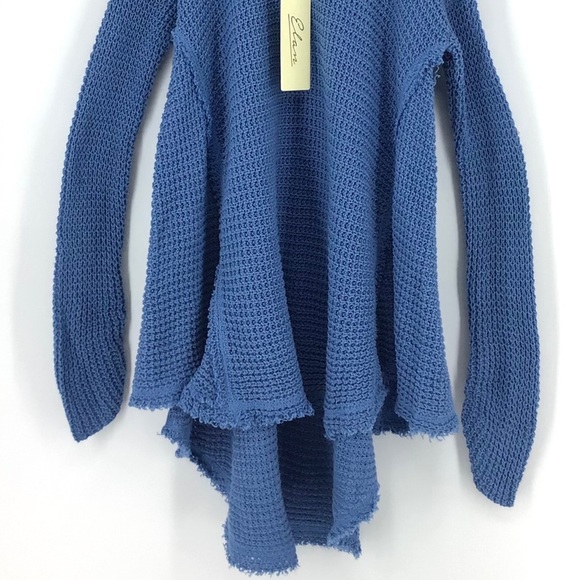 Elan Waffle Blue V-Neck Cold Shoulder Sweater - Picture 3 of 6
